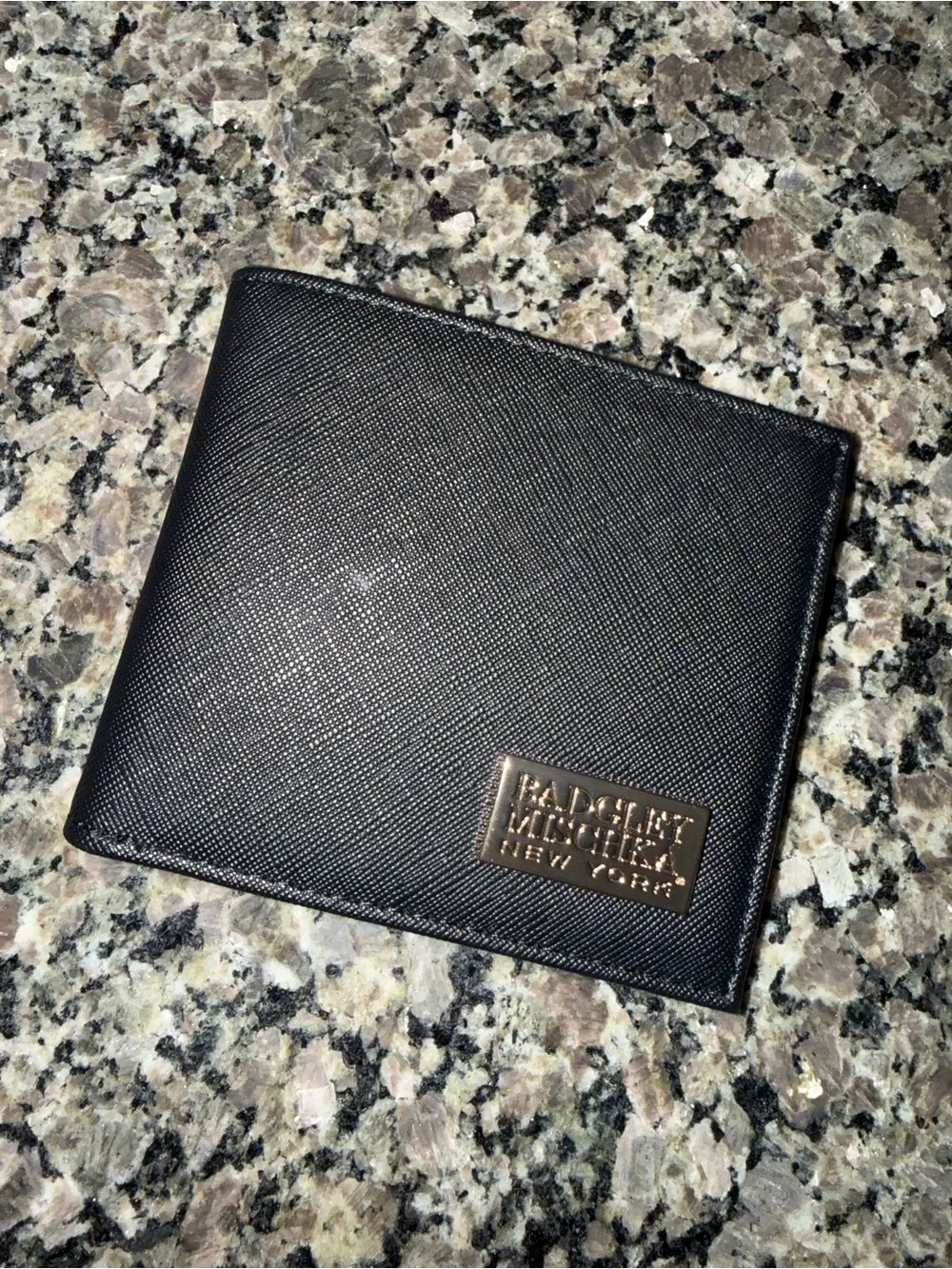 Badgley Mischka Black Men's Bifold Wallet with Gold Logo Plaque